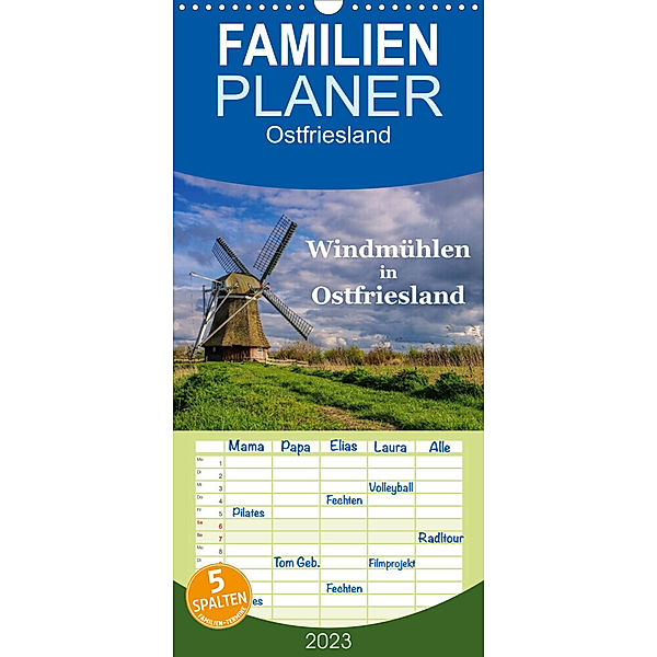 Familienplaner Windmühlen in Ostfriesland (Wandkalender 2023 , 21 cm x 45 cm, hoch), LianeM
