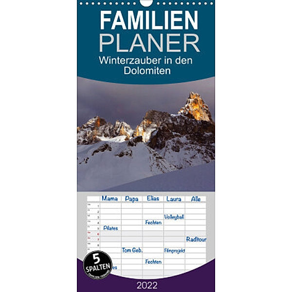 Familienplaner Winterzauber in den Dolomiten (Wandkalender 2022 , 21 cm x 45 cm, hoch), Joe Aichner