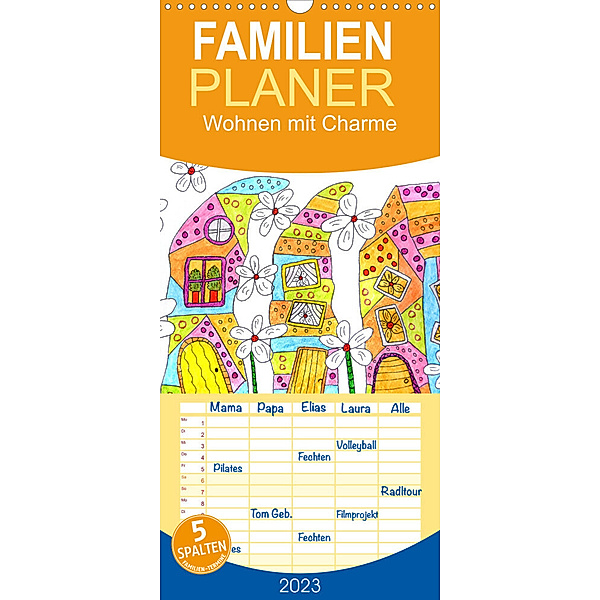 Familienplaner Wohnen mit Charme (Wandkalender 2023 , 21 cm x 45 cm, hoch), Sarnade
