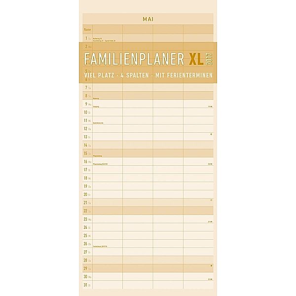 Familienplaner XL mit 4 Spalten 2017