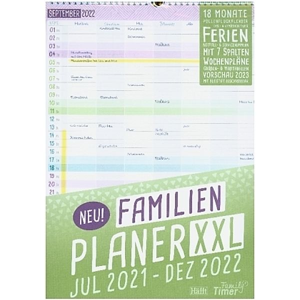 FamilienPlaner XXL 21/22 Wand-Kalender 7-spaltig 18 Monate