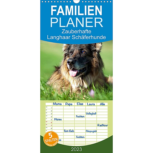 Familienplaner Zauberhafte Langhaar Schäferhunde (Wandkalender 2023 , 21 cm x 45 cm, hoch), Petra Schiller