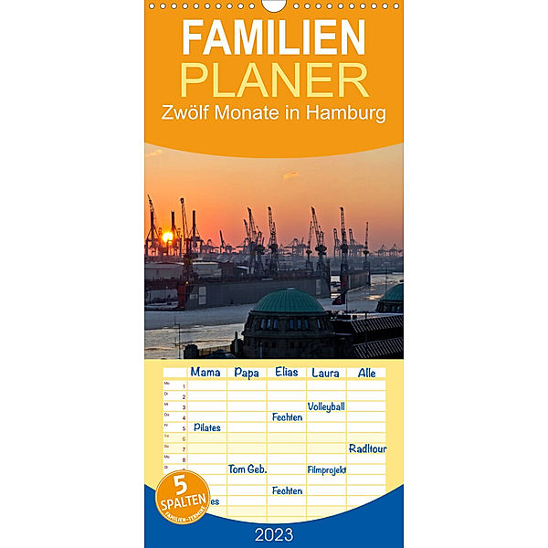 Familienplaner Zwölf Monate in Hamburg (Wandkalender 2023 , 21 cm x 45 cm, hoch), Caladoart