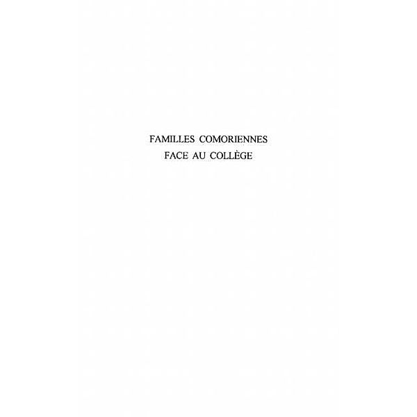 FAMILLES COMORIENNES FACE AU COLLEGE / Hors-collection, Houssen Zakaria