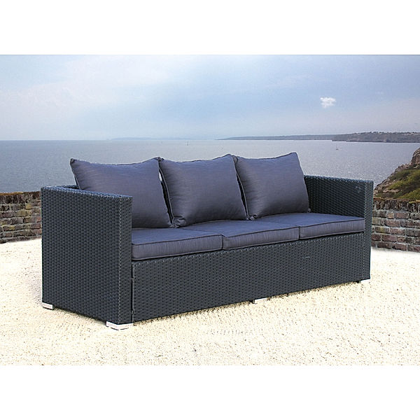 Famous Home Lounge Rattan Sofa 200cm Pepe Schwarz  Couch Futon Couchgarnitur