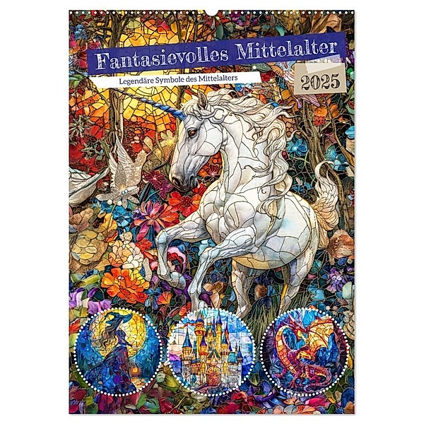Fantasievolles Mittelalter - Legendäre Symbole des Mittelalters (Wandkalender 2025 DIN A2 hoch), CALVENDO Monatskalender, Calvendo, Anja Frost