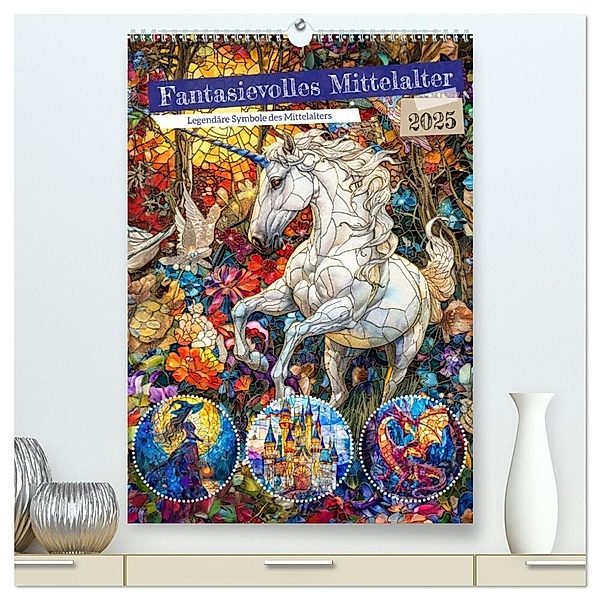 Fantasievolles Mittelalter - Legendäre Symbole des Mittelalters (hochwertiger Premium Wandkalender 2025 DIN A2 hoch), Kunstdruck in Hochglanz, Calvendo, Anja Frost