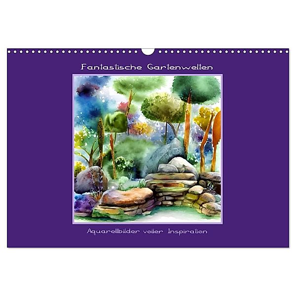 Fantastische Gartenwelten - Aquarellbilder voller Inspiration (Wandkalender 2024 DIN A3 quer), CALVENDO Monatskalender, IssaBild