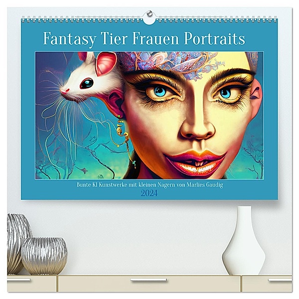 Fantasy Tier Frauen Portraits (hochwertiger Premium Wandkalender 2024 DIN A2 quer), Kunstdruck in Hochglanz, Calvendo, Marlise Gaudig