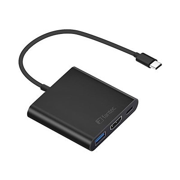 FANTEC Adapter ermoeglicht es Ihnen einen USB Typ-C um einen HDMI eine USB3.0 Schn. und einen USB Typ-C PD Ladeport zu erweitern