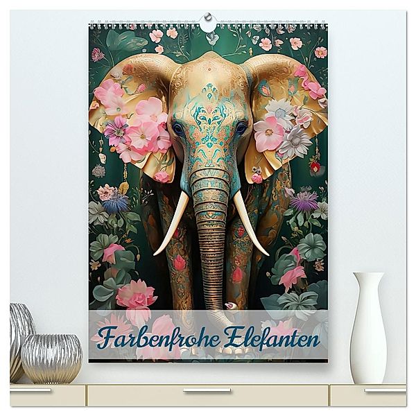 Farbenfrohe Elefanten (hochwertiger Premium Wandkalender 2025 DIN A2 hoch), Kunstdruck in Hochglanz, Calvendo, Ally Bee