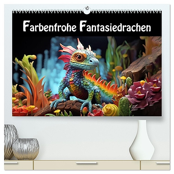 Farbenfrohe Fantasiedrachen (hochwertiger Premium Wandkalender 2024 DIN A2 quer), Kunstdruck in Hochglanz, Calvendo, Liselotte Brunner-Klaus