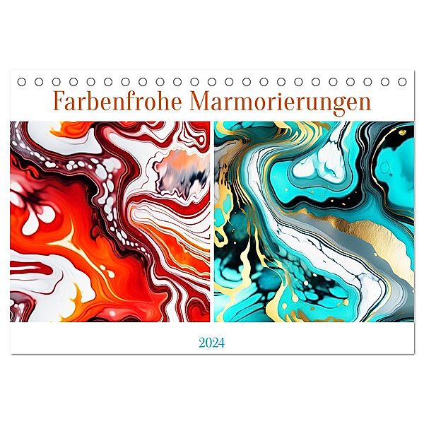 Farbenfrohe Marmorierungen (Tischkalender 2024 DIN A5 quer), CALVENDO Monatskalender, Calvendo, Martina Marten