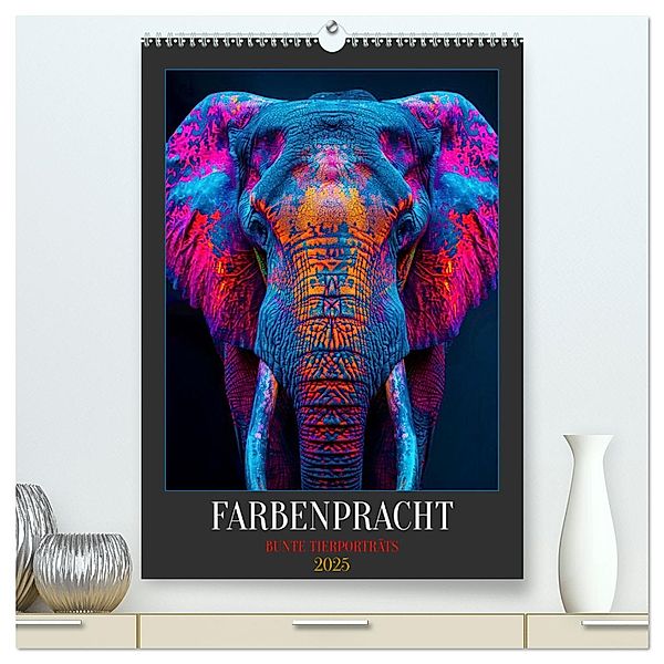 Farbenpracht - Bunte Tierporträts (hochwertiger Premium Wandkalender 2025 DIN A2 hoch), Kunstdruck in Hochglanz, Calvendo, Dirk Meutzner