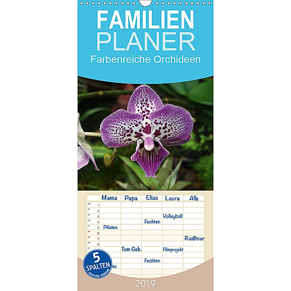 Farbenreiche Orchideen - Familienplaner hoch (Wandkalender 2019 , 21 cm x 45 cm, hoch), Sven Herkenrath