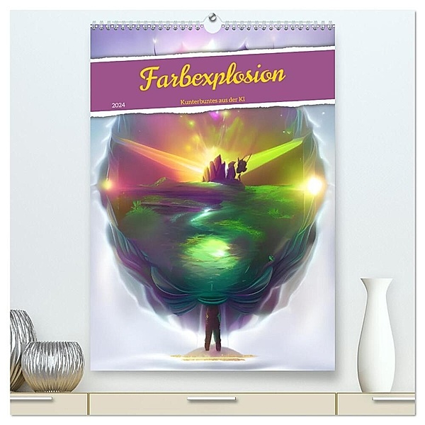 Farbexplosion - Kunterbuntes aus der KI (hochwertiger Premium Wandkalender 2024 DIN A2 hoch), Kunstdruck in Hochglanz, Christine aka stine1