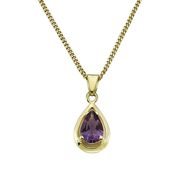 Fascination by Ellen K. Anhänger mit Kette 333/- Gold Amethyst lila 42/45 cm Glänzend