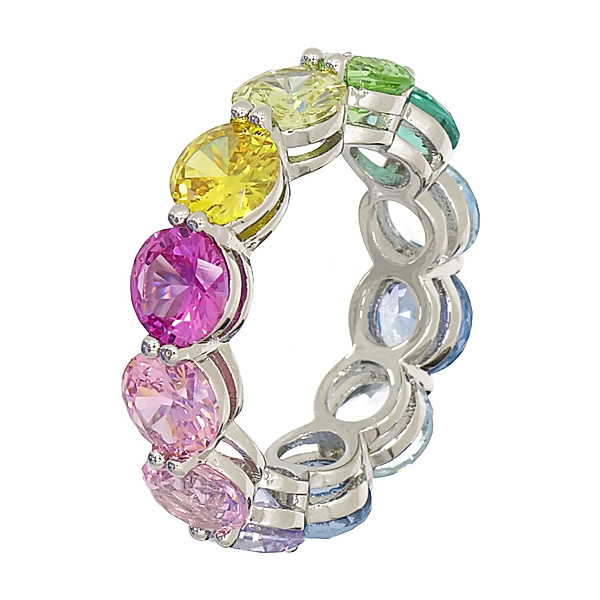 Fashionbox Ring Messing Zirkonia bunt Diamantiert (Größe: 062 (19,7))