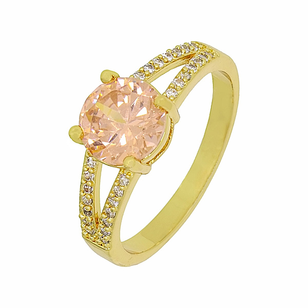 Fashionbox Ring Messing Zirkonia champagner Diamantiert (Größe: 050 (15,9))