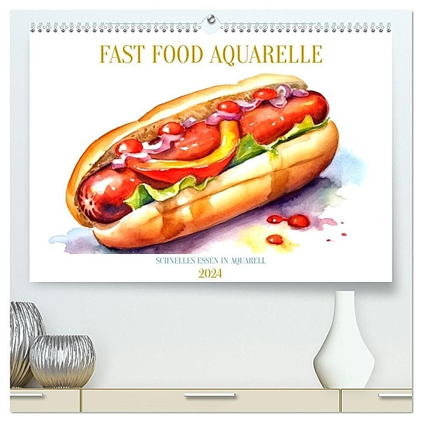 FAST FOOD AQUARELLE (hochwertiger Premium Wandkalender 2024 DIN A2 quer), Kunstdruck in Hochglanz, Tim Alberts