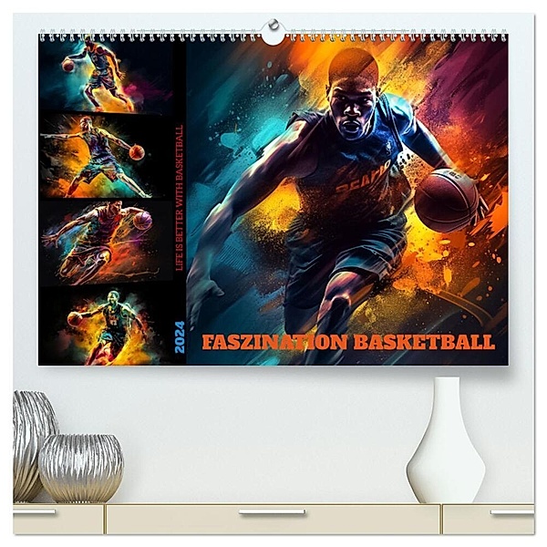 Faszination Basketball (hochwertiger Premium Wandkalender 2024 DIN A2 quer), Kunstdruck in Hochglanz, Dirk Meutzner