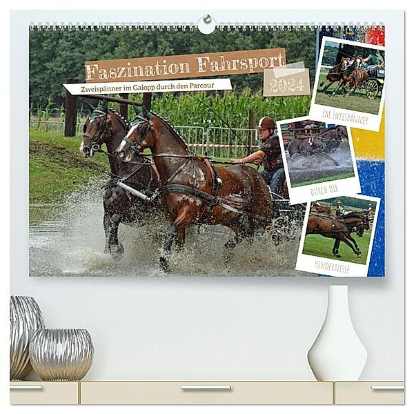 Faszination Fahrsport - Zweispänner im Galopp durch den Parcour (hochwertiger Premium Wandkalender 2024 DIN A2 quer), Kunstdruck in Hochglanz, Claudia Kleemann