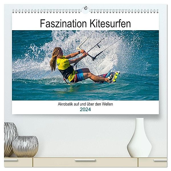 Faszination Kitesurfen (hochwertiger Premium Wandkalender 2024 DIN A2 quer), Kunstdruck in Hochglanz, Michael Fahrenbach