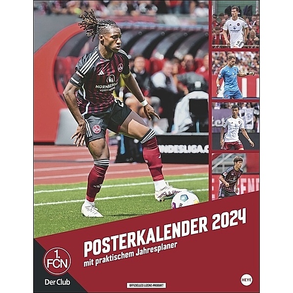 FC Nürnberg Posterkalender 2024. Fotokalender gross mit den besten Spielerfotos des Vereins. Wandkalender 2024. 34 x 44 cm. Hochformat.