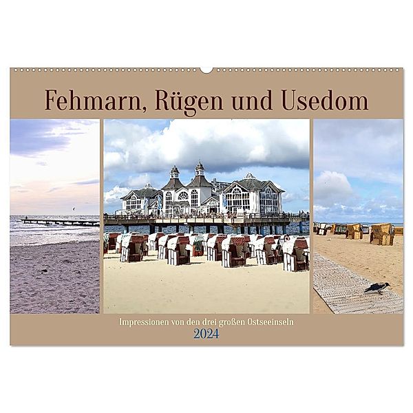 Fehmarn, Rügen und Usedom - Impressionen von den drei großen Ostseeinseln (Wandkalender 2024 DIN A2 quer), CALVENDO Monatskalender, Michaela Schimmack