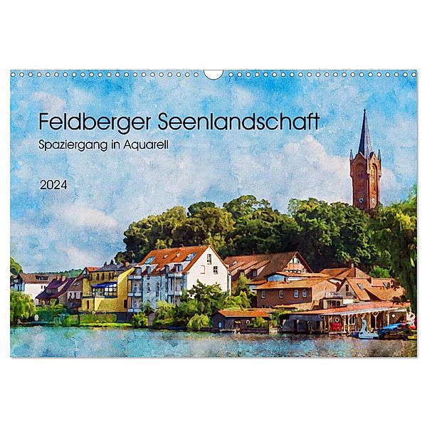 Feldberger Seenlandschaft - Spaziergang in Aquarell (Wandkalender 2024 DIN A3 quer), CALVENDO Monatskalender, Kerstin Waurick