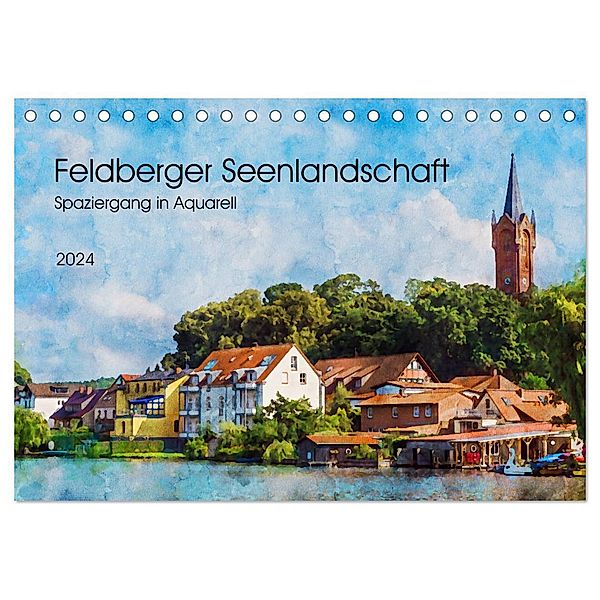 Feldberger Seenlandschaft - Spaziergang in Aquarell (Tischkalender 2024 DIN A5 quer), CALVENDO Monatskalender, Kerstin Waurick