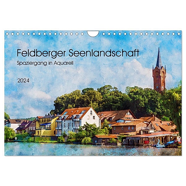 Feldberger Seenlandschaft - Spaziergang in Aquarell (Wandkalender 2024 DIN A4 quer), CALVENDO Monatskalender, Kerstin Waurick