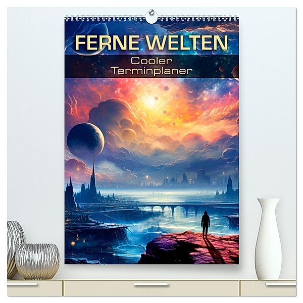 FERNE WELTEN Cooler Terminplaner (hochwertiger Premium Wandkalender 2024 DIN A2 hoch), Kunstdruck in Hochglanz, Calvendo, Melanie Viola