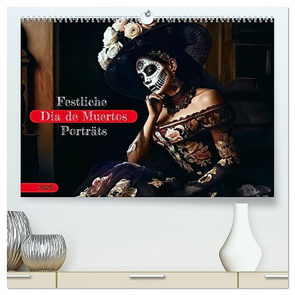 Festliche Dia de Muertos Porträts (hochwertiger Premium Wandkalender 2025 DIN A2 quer), Kunstdruck in Hochglanz, Calvendo, Anja Frost