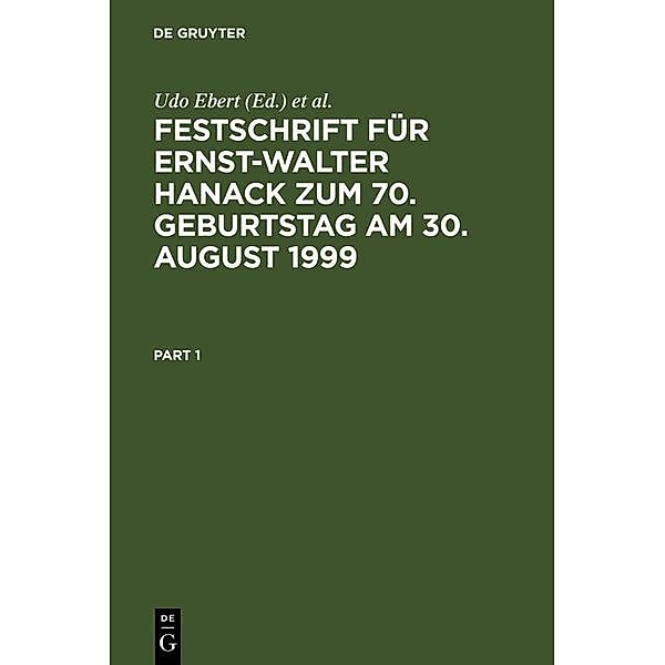 Festschrift für Ernst-Walter Hanack zum 70. Geburtstag am 30. August 1999