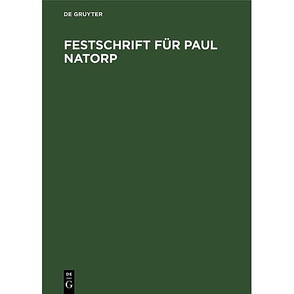 Festschrift für Paul Natorp