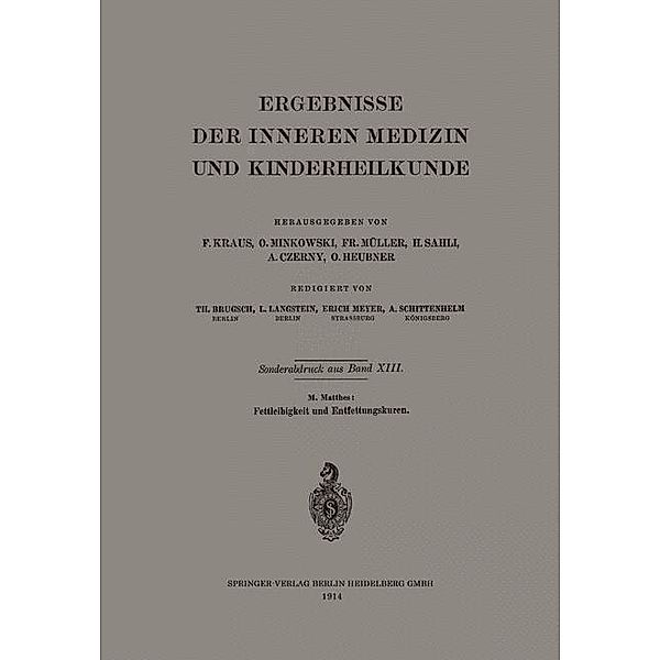 Fettleibigkeit und Entfettungskuren / Ergebnisse der Inneren Medizin und Kinderheilkunde, Markus Mathes