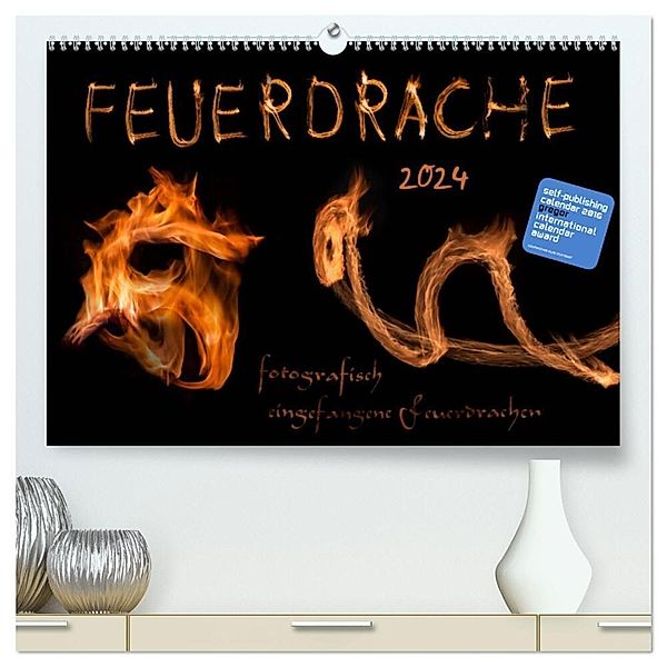 Feuerdrache (hochwertiger Premium Wandkalender 2024 DIN A2 quer), Kunstdruck in Hochglanz, Feuerdrache