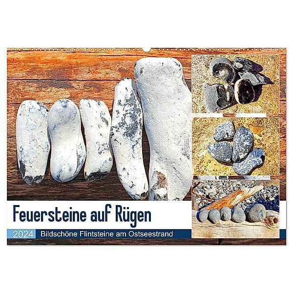 Feuersteine auf Rügen - Bildschöne Flintsteine am Ostseestrand (Wandkalender 2024 DIN A2 quer), CALVENDO Monatskalender, Michaela Schimmack