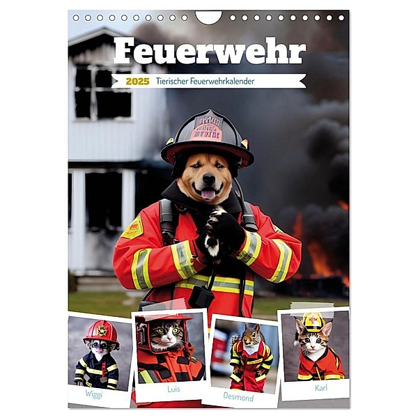 Feuerwehr - Tierischer Feuerwehrkalender (Wandkalender 2025 DIN A4 hoch), CALVENDO Monatskalender, Calvendo, Silvia Siebler-Ferry