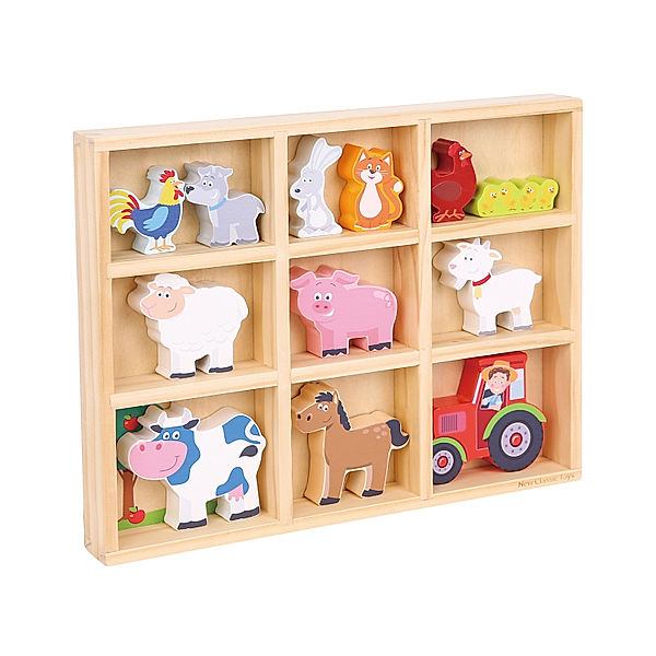 New Classic Toys Figuren-Set BAUERNHOFTIERE in Holzbox