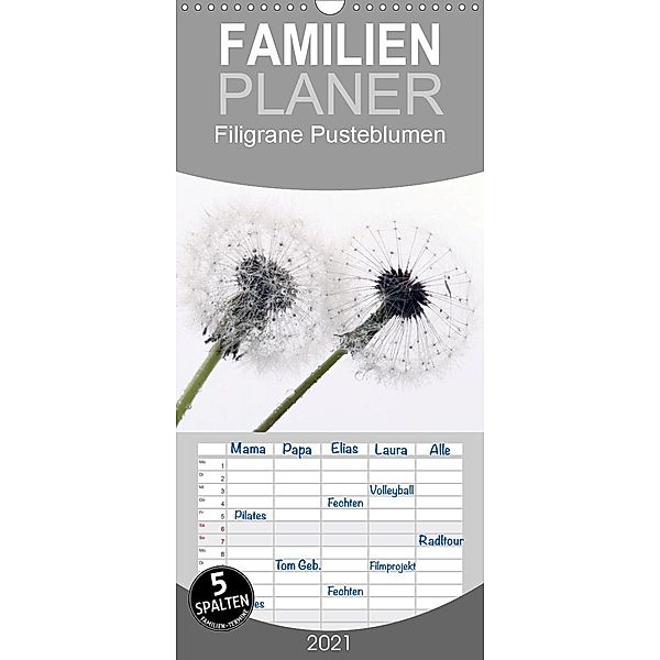 Filigrane Pusteblumen / Geburtstagskalender - Familienplaner hoch (Wandkalender 2021 , 21 cm x 45 cm, hoch), Schnellewelten