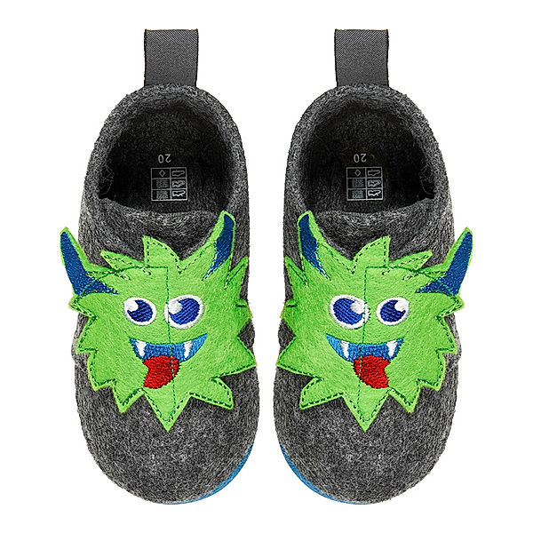 Playshoes Filz-Hausschuhe MONSTER in anthrazit