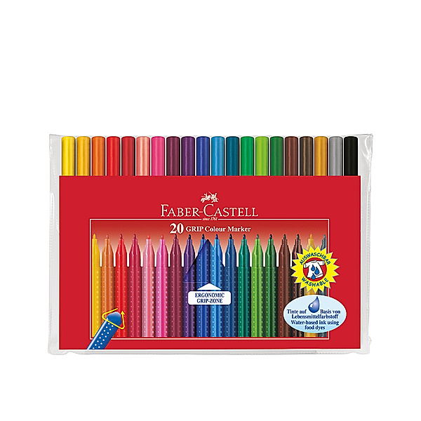 Faber-Castell Filzstifte-Set GRIP COLOUR MARKER mit 20 Farben