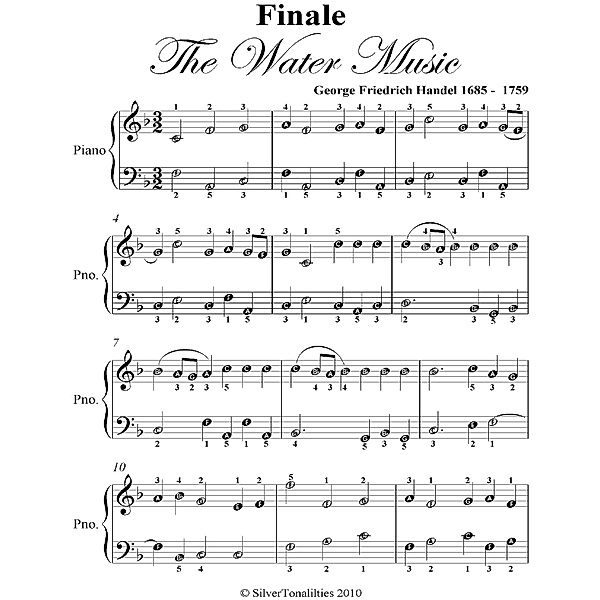 Finale the Water Music Easy Piano Sheet Music, George Friedrich Handel