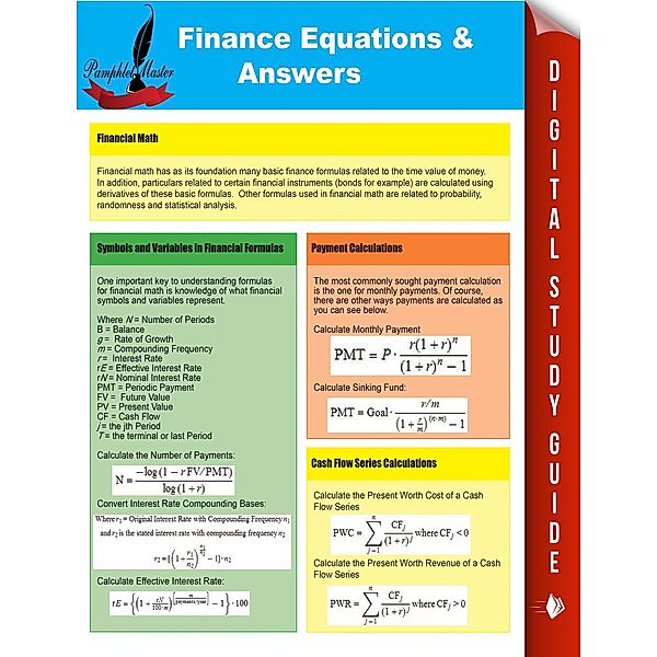 Finance Equations & Answers, Pamphlet Master