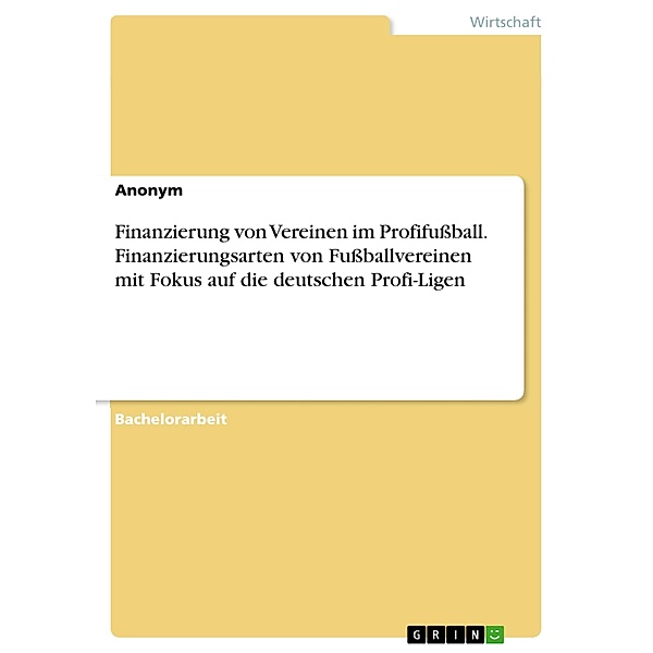 Finanzierung von Vereinen im Profifußball. Finanzierungsarten von Fußballvereinen mit Fokus auf die deutschen Profi-Ligen