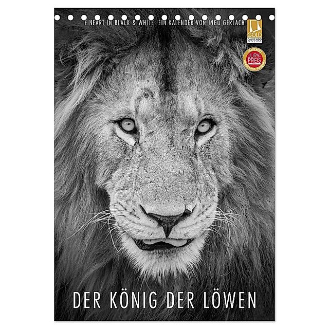 FineArt in Black and White: Der König der Löwen Tischkalender 2024 DIN A5  hoch, CALVENDO Monatskalender - Kalender bestellen
