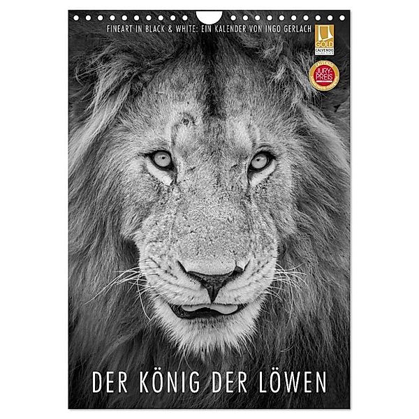 FineArt in Black and White: Der König der Löwen (Wandkalender 2024 DIN A4 hoch), CALVENDO Monatskalender, Ingo Gerlach