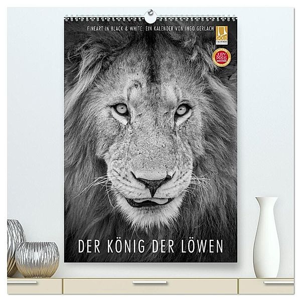 FineArt in Black and White: Der König der Löwen (hochwertiger Premium Wandkalender 2024 DIN A2 hoch), Kunstdruck in Hochglanz, Ingo Gerlach